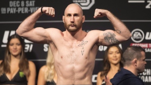 Canadian UFC fighter Kyle (The Monster) Nelson poses on the scale ahead of his bout against Diego Ferreira in UFC 231 in Toronto on Friday, December 7, 2018. (The Korean Super Boy) Doo-ho Choi, a popular fighter with a history of earning performance bonuses, returns to action Saturday on a UFC Fight Night card in Las Vegas after an absence of more than three years. Canadian featherweight Nelson will be looking to welcome the Korean back in the cage. THE CANADIAN PRESS/Chris Young