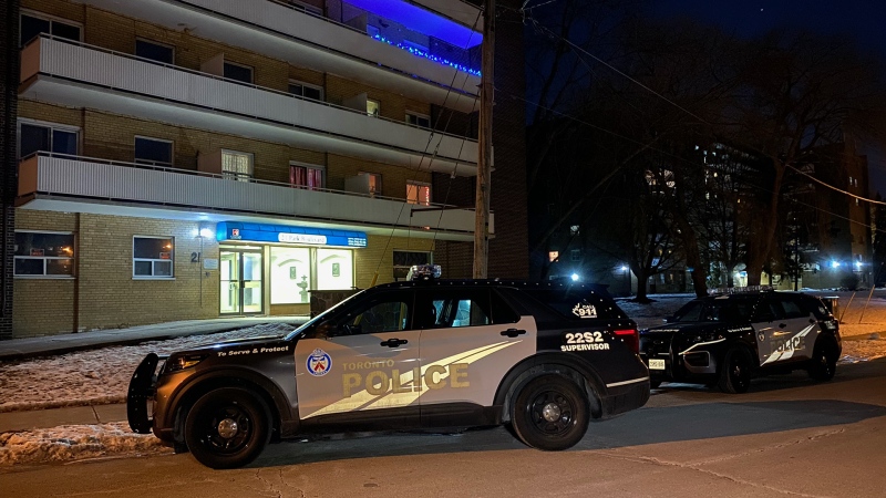 Police respond to a stabbing at Thirty Third St and Park Blvd. in Etobicoke Friday January 3, 2023. (Mike Nguyen /CP24)