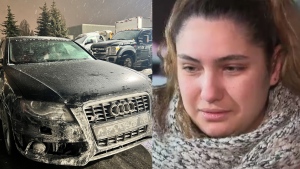 Taylor-Anna Kobinger picks up her stolen Audi from an auto shop in Vaughan (CTV News Toronto/ Siobhan Morris). 