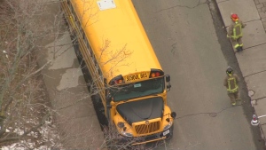 School bus in sink hole