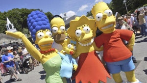Characters from The Simpsons pose before the premiere of "The Simpsons Movie", Springfield, Vermont, July 21, 2007. (AP Photo)