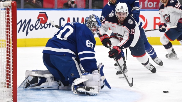 Blue Jackets down Maple Leafs 4-3, spoil Woll's home debut - The San Diego  Union-Tribune