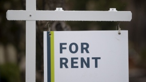 A rental sign is seen outside a building in Ottawa, Thursday, April 30, 2020. A new report says the average listed rent for all property types in Canada jumped by 10.7 per cent year-over-year in January, the ninth straight month for double-digit increases.THE CANADIAN PRESS/Adrian Wyld