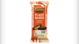 This image provided by The Hershey Company shows the company's new plant-based Reese's peanut butter cups. Hershey said Tuesday, March 7, 2023, that Reese’s plant-based peanut butter cups will be its first plant-based chocolate sold nationally when they go on sale in March. A second vegan offering, Hershey’s plant-based extra creamy with almonds and sea salt, will follow in April. (The Hershey Company via AP)