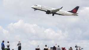 An Air Canada jet takes off from Trudeau Airport in Montreal, Thursday, June 30, 2022. Passenger numbers are finally approaching pre-pandemic levels after Canadians emerged blinking from COVID-19 confinement last year. THE CANADIAN PRESS/Graham Hughes