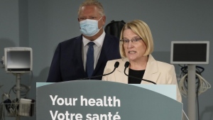 Ontario is considering expanding the scope of what certain health professionals such as nurses can do in periods of "high patient volumes." Ontario Health Minister Sylvia Jones makes an announcement on healthcare with Premier Doug Ford in the province in Toronto, Monday, Jan. 16, 2023. THE CANADIAN PRESS/Frank Gunn