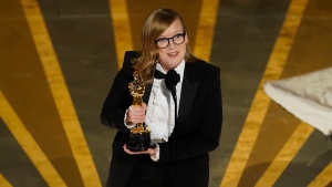 Sarah Polley accepts the award for best adapted screenplay for "Women Talking" at the Oscars on Sunday, March 12, 2023, at the Dolby Theatre in Los Angeles. (AP Photo/Chris Pizzello)