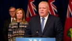 Ontario Premier Doug Ford makes an announcement declaring a state of emergency for the province, at the Ontario Legislature in Toronto on Tuesday, March 17, 2020. Health Minister Christine Elliott and Dr. David Williams, the province's chief medical officer of health, look on. THE CANADIAN PRESS/Frank Gunn 