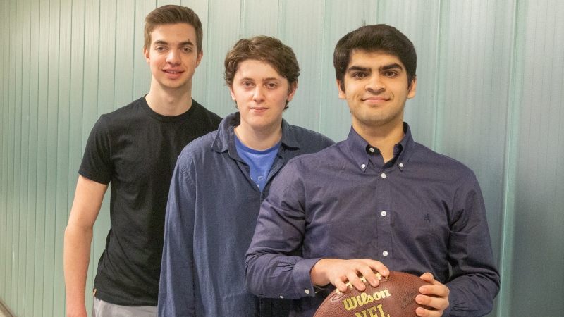 The University of Toronto's Daniel Hocevar, Aaron White and Hassaan Inayatali took home the top prize at the NFL's Big Data Bowl for their analytical tool that measures defensive pressure in a brand new way. (Tyler Irving) 