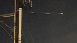 This image from video provided by Jaime Hernandez shows streaks of light travelling across the sky over the Sacramento, Calif., area on Friday night, March 17, 2023. â€œMainly, we were in shock, but amazed that we got to witness it,â€ Hernandez said. "None of us had ever seen anything like it." (Jaime Hernandez via AP)