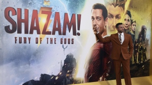 Zachary Levi arrives at the world premiere of "Shazam! Fury of the Gods" on Tuesday, March 14, 2023, at the Regency Village Theatre in Los Angeles. (Photo by Richard Shotwell/Invision/AP)