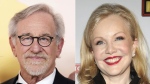 Steven Spielberg appears at the Oscars in Los Angeles on March 12, 2023, left, and Susan Stroman appears at the after party for the opening night of "Bullets Over Broadway" in New York on April 10, 2014. Spielberg and Stroman will produce the glitzy, fictional Broadway musical about the life of Marilyn Monroe that formed the heart of the TV show “Smash." (AP Photo)