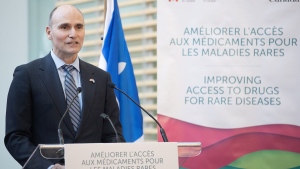 Federal Health Minister Jean-Yves Duclos speaks at a news conference in Montreal, Wednesday, March 22, 2023, during which he announced details for a national strategy for drugs for rare diseases. THE CANADIAN PRESS/Graham Hughes