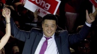 Provincial Liberal candidate Han Dong celebrates with supporters while taking part in a rally in Toronto on Thursday, May 22, 2014. Han Dong, the member of Parliament at the centre of allegations of Chinese meddling in the 2019 federal election, says he is resigning from the Liberal caucus and will sit as an Independent. THE CANADIAN PRESS/Nathan Denette