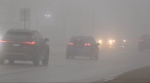 Traffic flows through dense fog. (CTV News)