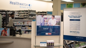 Signage explaining that Ontario pharmacists are able to provide prescriptions for minor health conditions is photographed at a Shoppers Drug Mart pharmacy in Etobicoke, Ont., on Wednesday, January 11, 2023.  THE CANADIAN PRESS/ Tijana Martin 