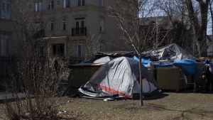 A homeless encampment in Toronto's Alexandra Park on Sunday, March 20, 2021. THE CANADIAN PRESS/Chris Young