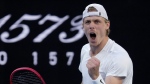 Denis Shapovalov, of Canada, reacts during his third round match against Hubert Hurkacz, of Poland, at the Australian Open tennis championship in Melbourne, Australia, Friday, Jan. 20, 2023. Shapovalov has advanced to the third round of the Miami Open tennis tournament with a 6-3, 3-6, 6-3 win over Argentina's Guido Pella. THE CANADIAN PRESS/AP-Dita Alangkara