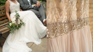 Walsh's wedding dress can be seen above. Earlier this year, it was donated to a Bowmanville thrift shop. Now, she's looking to find it again. (Handout by Walsh)