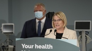 Ontario Health Minister Sylvia Jones makes an announcement on health-care in the province with Premier Doug Ford in Toronto, Monday, Jan. 16, 2023. THE CANADIAN PRESS/Frank Gunn