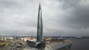 FILE - This photo shows the business tower Lakhta Centre, the headquarters of Russian gas monopoly Gazprom in St. Petersburg, Russia, on April 27, 2022. Russia's Gazprom is increasing gas supplies to China and expects soon to reach the maximum planned level through a Siberian pipeline, its chairman said Wednesday, highlighting Beijing's importance as his country's top export market in the face of Western sanctions over its invasion of Ukraine. (AP Photo, File)