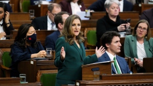 Deputy Prime Minister and Minister of Finance Chrystia Freeland delivers the federal budget in the House of Commons on Parliament Hill in Ottawa, Tuesday, March 28, 2023. The federal Liberals' latest budget announced new spending primarily on the clean economy and health care, but even with the tighter focus, the federal government is projected to continue running deficits over the next five years. THE CANADIAN PRESS/Sean Kilpatrick