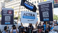 ACTRA members rally in Toronto, Monday July 11, 2022. Unionized commercial actors are calling on the public to boycott six brands that work with ad agencies embroiled in a nearly yearlong labour dispute. THE CANADIAN PRESS/HO-ACTRA