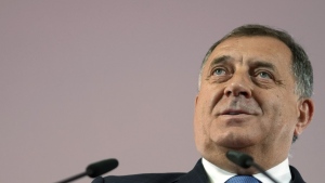 FILE - Bosnian Serb leader Milorad Dodik speaks during a news conference after claiming victory in a general election in the Bosnian town of Banja Luka, 240 kms northwest of Sarajevo, on Oct. 3, 2022. U.S. Secretary of State Antony Blinken has compared the policies of separatist leader of the Serbs in Bosnia to those of Russian President Vladimir Putin following his moves to curb dissent and LGBTQ rights. Blinken said on Twitter late on Wednesday that "Milorad Dodik's attacks on basic rights and freedoms in Republika Srpska show he is on President Putin's authoritarian path." (AP Photo/Darko Vojinovic, File)