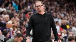Toronto Raptors head coach Nick Nurse reacts after NBA basketball action in Toronto on Wednesday, April 12, 2023. The Toronto Raptors are out of the NBA's play-in tournament after dropping a 109-105 decision to the Chicago Bulls. THE CANADIAN PRESS/Frank Gunn 