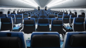 Economy class seating in a 787 Dreamliner airplane is shown in Calgary, Alta., Tuesday, Feb. 14, 2019. A parliamentary committee is recommending a sweeping overhaul to Canada's air passenger rights framework. THE CANADIAN PRESS/Todd Korol