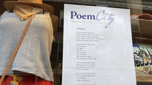 poem in window Montpelier, Vt.