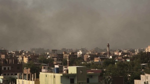 Smoke rises in Khartoum, Sudan