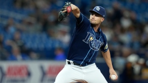 Tampa Bay Rays starting pitcher Shane McClanahan against the Toronto Blue Jays during the fourth inning of a baseball game Wednesday, May 24, 2023, in St. Petersburg, Fla. (AP Photo/Chris O'Meara)