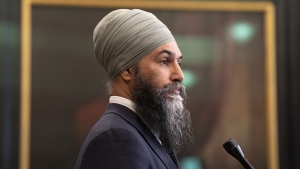 New Democratic Party Leader Jagmeet Singh speaks with reports before attending Question Period, in Ottawa on May 9, 2023. THE CANADIAN PRESS/Adrian Wyld