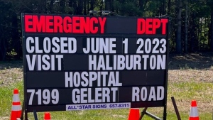 Sign outside Minden Hospital notifying resident of upcoming closure. (Facebook - Save the Minden Ontario Emergency Room)