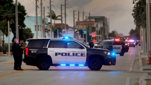 FILE - Police investigate a shooting near Hollywood Beach on Monday, May 29, 2023, in Hollywood, Fla. (Mike Stocker/South Florida Sun-Sentinel via AP)