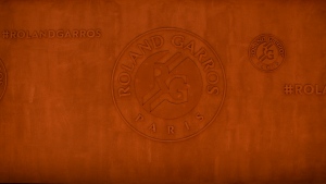 The logo of Roland Garros sits on a wall during first round matches of the French Open tennis tournament at the Roland Garros stadium in Paris, Monday, May 29, 2023. (AP Photo/Aurelien Morissard)