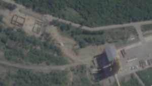 This satellite image from Planet Labs PBC shows shows activity at a launch pad at the Sohae Satellite Launching Station near Tongchang-ri, North Korea, Wednesday, May 31, 2023. North Korea's attempt to put the country's first spy satellite into space failed Wednesday in a setback to leader Kim Jong Un's push to boost his military capabilities as tensions with the United States and South Korea rise. The white part of this image is an area that wasn't captured by the passing Planet Labs PBC satellite. (Planet Labs PBC via AP)