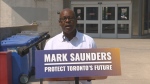 Mayoral candidate Mark Saunders makes an announcement about transit in North York Thursday, June 1, 2023.