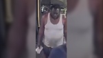 The suspect is described as being between 30 and 40 years old, with a black beard, last seen wearing a white tank top, khaki cargo shorts and black shoes. (Toronto Police Service) 