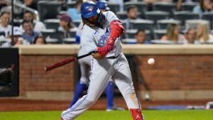 FILE - Toronto Blue Jays' Vladimir Guerrero Jr. hits a single against the New York Mets during the eighth inning of a baseball game Friday, June 2, 2023, in New York. (AP Photo/Frank Franklin II)