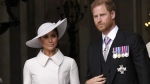 FILE - Prince Harry and Meghan Markle, Duke and Duchess of Sussex leave after a service of thanksgiving for the reign of Queen Elizabeth II at St Paul's Cathedral in London, Friday, June 3, 2022. The Duke of Sussex is scheduled to testify in the High Court after his lawyer presents opening statements Monday, June 5, 2023 in his case alleging phone hacking. It’s the first of Harry’s several legal cases against the media to go to trial and one of three alleging tabloid publishers unlawfully snooped on him. (AP Photo/Matt Dunham, Pool, File)
