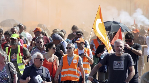 Protesters march during Bayonne, France rally