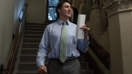 Prime Minister Justin Trudeau speaks briefly with reporters as he makes his way to a cabinet meeting, Wednesday, June 7, 2023 in Ottawa. Prime Minister Justin Trudeau is showing no interest in compromising with Meta and Google over their online news bill that would make tech giants pay for journalism created by others that helps those companies generate revenue. THE CANADIAN PRESS/Adrian Wyld
