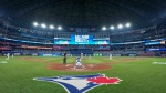 A general view of a closed dome at Rogers Centre as the Toronto Blue Jays face the Houston Astros in American League MLB baseball action in Toronto on Wednesday, June 7, 2023. Poor air quality has forced the roof to remain closed due to wildfires. THE CANADIAN PRESS/Andrew Lahodynskyj