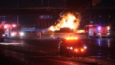 fire, crash, Highway 401, 