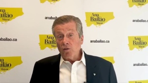 John Tory endorses Ana Bailao for mayor in a screen grab from a video he made for her campaign Wednesday June 21, 2023. 