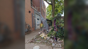A photo of the Drug Users' Memorial outside the South Riverdale Community Health Centre at 955 Queen St. E. (Joanna Lavoie/CP24).