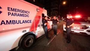 A new survey says an alarming number of kids age 12 and older have been treated for drug overdoses in Canada. Paramedics debrief after responding to a drug overdose in Vancouver on Wednesday, June 23, 2021.THE CANADIAN PRESS/Jonathan Hayward