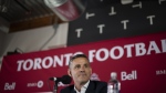 Incoming Toronto F.C. head coach John Herdman during a press conference at the BMO Training Field in Toronto, Tuesday, Aug. 29, 2023. John Herdman feels his past experience aligns perfectly with the situation at Toronto FC. THE CANADIAN PRESS/Tijana Martin
